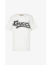 Gucci Cat Logo-print Embellished Cotton-jersey T-shirt - Multicolour