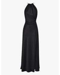 House Of Cb - Zanab Halter-Neck Thigh-Split Woven Maxi Dress - Lyst