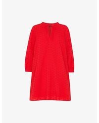 Whistles - Broderie V-Neck Cotton Mini Dress - Lyst