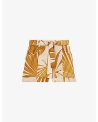 Reiss - Avril Palm-Print Belted-Waist Woven Shorts - Lyst