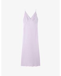 Sandro - Sleeveless Lace-Embroidered Satin Maxi Dress - Lyst