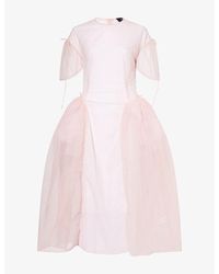 Simone Rocha - Puff-Sleeve Cord-Hip Woven Midi Dress - Lyst