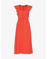 Whistles - Sophie Frill-sleeve Button-down Woven Midi Dress - Lyst