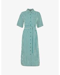 Whistles - Stripe-Print Belted-Waist Linen-Blend Midi Dress - Lyst