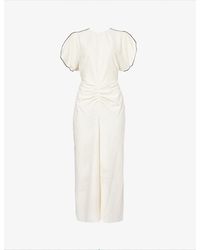 Victoria Beckham - Floral-print Gathered Cotton-blend Midi Dress - Lyst