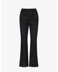 Huishan Zhang - Jun Floral-embroidered Flared Mid-rise Lace Trousers - Lyst