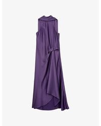 Reiss - Michelle Cowl-Neck Side-Tuck Satin Midi Dress - Lyst