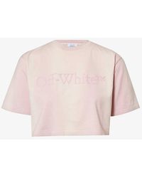 Off-White c/o Virgil Abloh - Brand-embellished Cropped Cotton-jersey T-shirt - Lyst