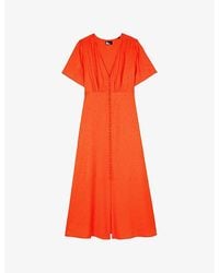 The Kooples - V-Neck Button-Down Leopard-Jacquard Woven Midi Dress - Lyst