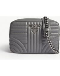 Prada Grey Stripe Diagramme Leather Cross Body Camera Bag