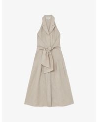 Reiss - Tara Petite Tie-Waist Tailored Linen Midi Dress - Lyst