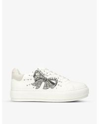 Kurt Geiger - Laney Bow Crystal-Embellished Leather Flatform Low-Top Trainers - Lyst