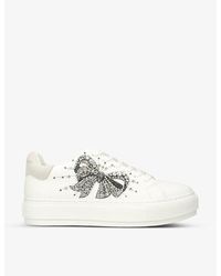 Kurt Geiger - Laney Bow Crystal-Embellished Leather Flatform Low-Top Trainers - Lyst