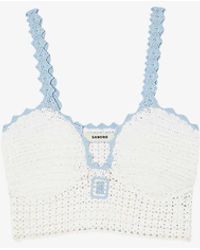 Sandro - Logo-embroidered Scalloped-trim Crochet Knitted Top - Lyst