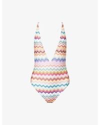 Missoni - Chevron Plunge Knit Swimsuit - Lyst