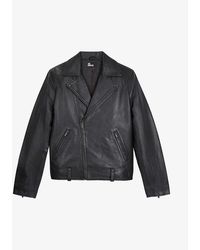 The Kooples Notched-collar Zip-detail Leather Biker Jacket - Gray
