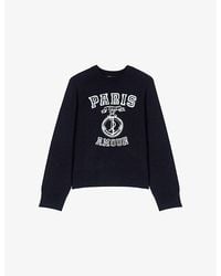 Maje - Paris-Slogan Round-Neck Woven Jumper - Lyst