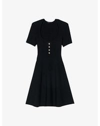 Maje - Short-Sleeved Sweetheart-Neck Knitted Mini Dress - Lyst