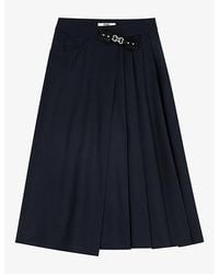 Maje - Pleated Buckle-Waist Wool-Blend Midi Skirt - Lyst