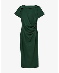 Reiss - Hilary - Teal Green Petite Ruched-detail Boat-neck Midi Dress, Us 8 - Lyst