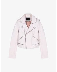 Maje - Biker-collar Slim-fit Cropped Leather Jacket - Lyst