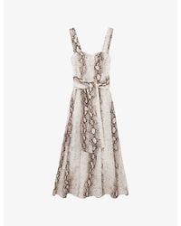 Reiss - Amy Snake-Print Linen-Blend Midi Dress - Lyst