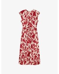 Whistles - Blurred Floral-Print Ruched Stretch-Crepe Midi Dress - Lyst