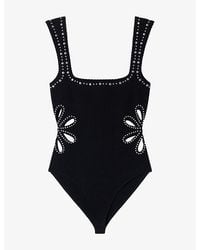 Sandro - Studded Square-Neck Stretch-Knit Bodysuit - Lyst