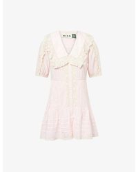 RIXO London - Pansy Dove Embroidered Lace-Trim Cotton Mini Dress - Lyst