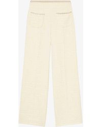 Sandro - Rhinestone-embellished Wide-leg Mid-rise Cotton-blend Trousers - Lyst
