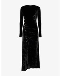 Rabanne - Ruched-Side Long-Sleeve Velvet Midi Dress - Lyst