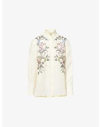 Valentino - Floral-Embroidery Linen Shirt - Lyst