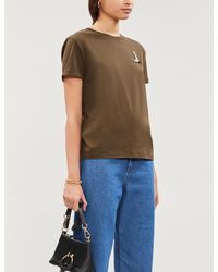 Sandro Embroidered Cotton-jersey T-shirt - Green