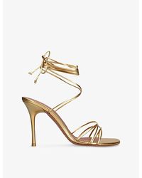 AMINA MUADDI - Lori Lace-Up Metallic-Leather Heeled Sandals - Lyst