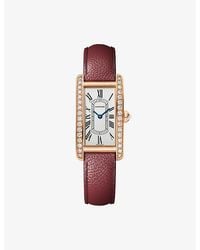 Cartier - Crwjta0048 Tank Américaine Small 18Ct Rose- 0.96Ct Brilliant-Cut Diamond And Leather Quartz Watch - Lyst