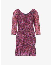 Ganni - Tiered-skirt Floral-print Recycled-polyamide Mesh Mini Dress - Lyst