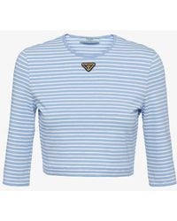 Prada - Stripe-pattern Brand-plaque Cotton-jersey Top - Lyst