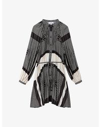 Reiss - Bay Geometric-print Pleated Woven Mini Dress - Lyst
