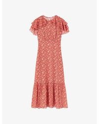 LK Bennett - Billie Blossom-Print Ruffle-Trim Silk-Blend Midi Dress - Lyst