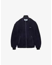 Prada - Funnel-Neck Embroidered Logo-Patch Wool Blend Fleece Jacket - Lyst