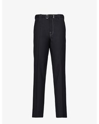 Prada - Brand-plaque Drawstring-waistband Straight-leg Slim-fit Wool Trousers - Lyst