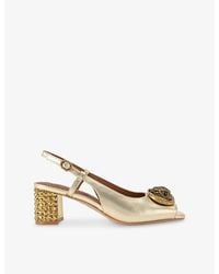 Kurt Geiger - Chelsea Metallic-Leather Block-Heel Slingback Sandals - Lyst