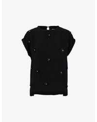 eem - Flower-Embroidered High-Neck Woven Top - Lyst