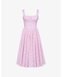 House Of Cb - Amara Floral-Print Lace-Embroidered Stretch-Cotton Midi Dress Xs (A-C Cup) - Lyst