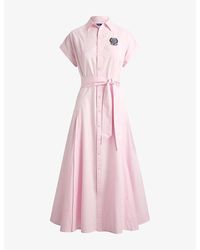 Polo Ralph Lauren - X Wimbledon Logo-Embroidered Cotton Shirt Midi Dress - Lyst