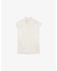 BOSS - Mock-Neck Sleeveless Stretch-Silk Blouse - Lyst
