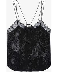 Zadig & Voltaire - Capela Jacquard-star Lace-embroidered Silk Cami - Lyst