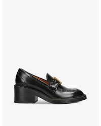 Chloé - Marcie Logo-plaque Leather Heeled Loafers - Lyst