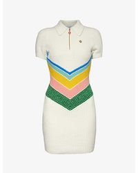 Casablancabrand - Chevron-intarsia Short-sleeve Cotton-blend Mini Dress - Lyst