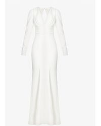 Chi Chi London Plunge-neck Woven Wedding Gown - White